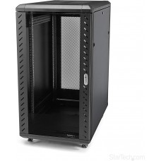 22U Server Rack Cabinet with secure locking door - 4 Post Adjustable Depth 19 inch Portable Network Equipment Enclosure on wheels/casters