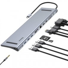 Baseus Enjoyment Series Type-C Notebook HUB Adapter (GrayPD / HDMI*2 / VGA / RJ45 / SD / USB*3 / Adapter )