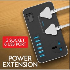 Tb T09 3.1A Universal Power Socket Extension With 3 Ac Sockets And 6 Usb Ports